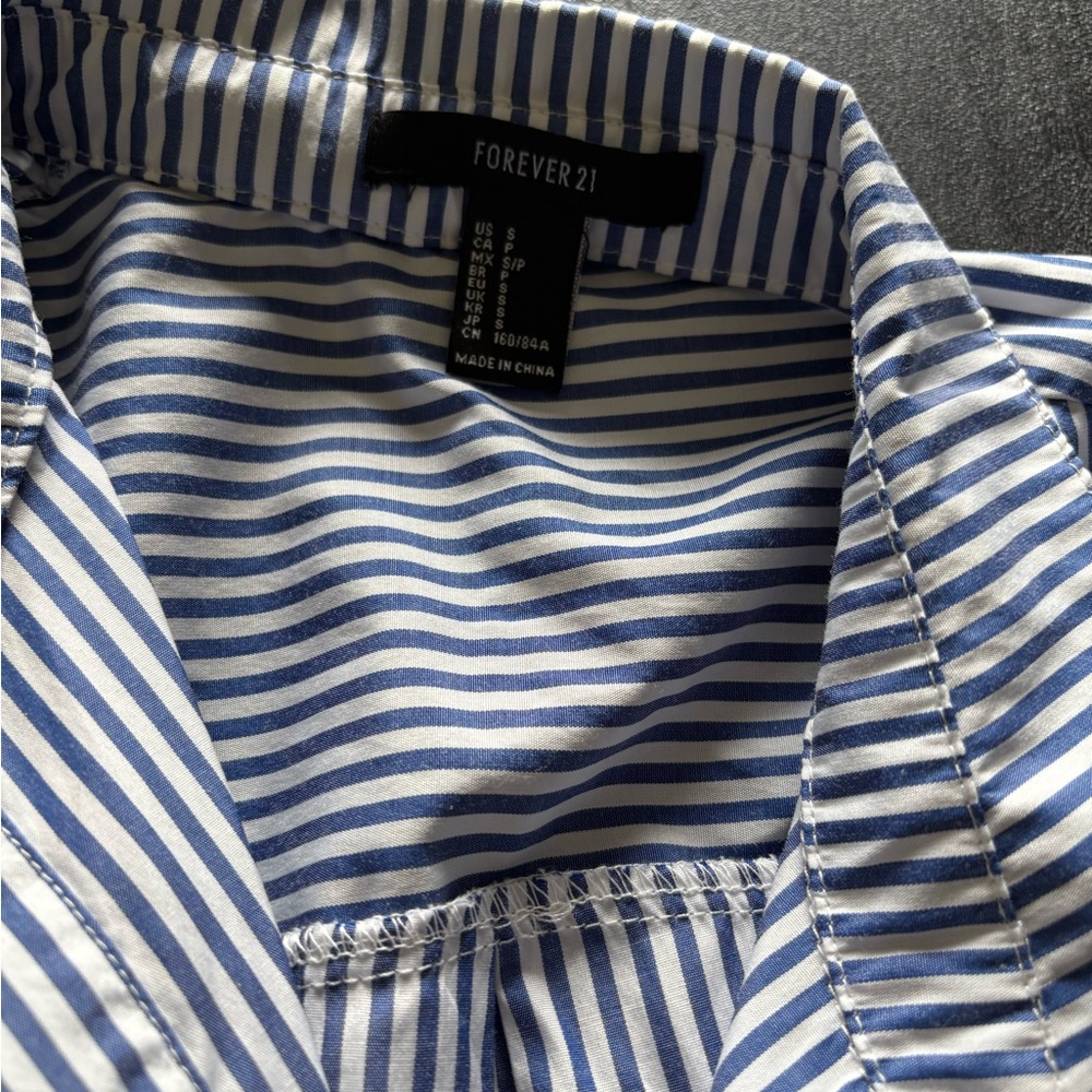 Forever 21 Blue and White Casual Button Down Dress